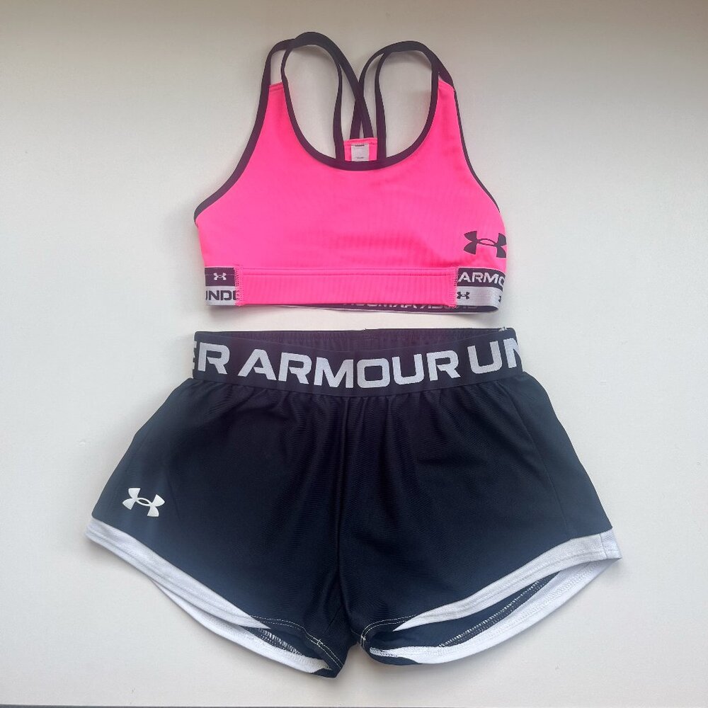 Girls Under Armour Shorts & Sports Bra Set